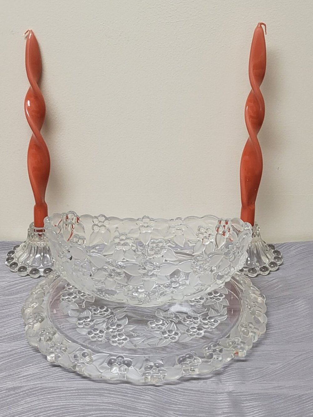 Vtg Mikasa Carmen Crystal Torte Plate 13" Floral MOD Frosted Glass '80s Germany - Picture 4 of 11